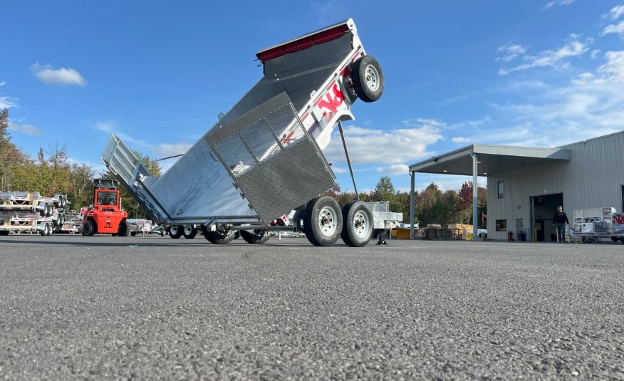 2025 N&N 7X14 HD Hydraulic Dump Trailer – 2x7500lbs Axles W/Spare Mount & Tarp Bar – Landcape Gate & Hydraulic Front Jack – Galvanized