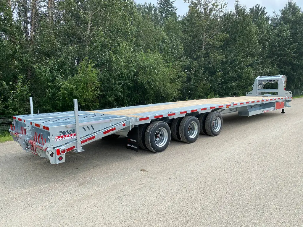 2027 N&N BUFFALO PREMIUM 35’+5′ GOOSENECK DECKOVER TRAILER HUTCH TYPE SUSPENSION– 3x 16,000 lbs AXLES ELEC/ OVER HYDRAULICS, DUAL-WHEEL, WITH HYDRAULICS JACKS & HYDRAULIC FLIP OVER RAMPS – GALVANIZED