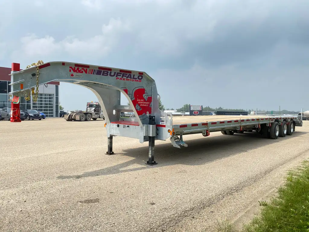 2027 N&N BUFFALO PREMIUM 35’+5′ GOOSENECK DECKOVER TRAILER HUTCH TYPE SUSPENSION– 3x 16,000 lbs AXLES ELEC/ OVER HYDRAULICS, DUAL-WHEEL, WITH HYDRAULICS JACKS & HYDRAULIC FLIP OVER RAMPS – GALVANIZED