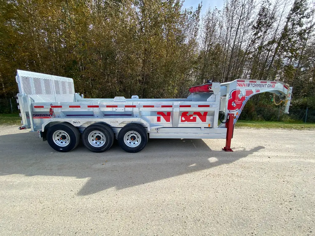 2027 N&N Torrent 7×16 Gooseneck HD Dump Hydraulic Trailer – Hydraulic Front Jack & Landscape Gate Option, 7GA / 12in Crossmembers floor upgrade – 3x 7000LBS Axles – Galvanized – Edmonton