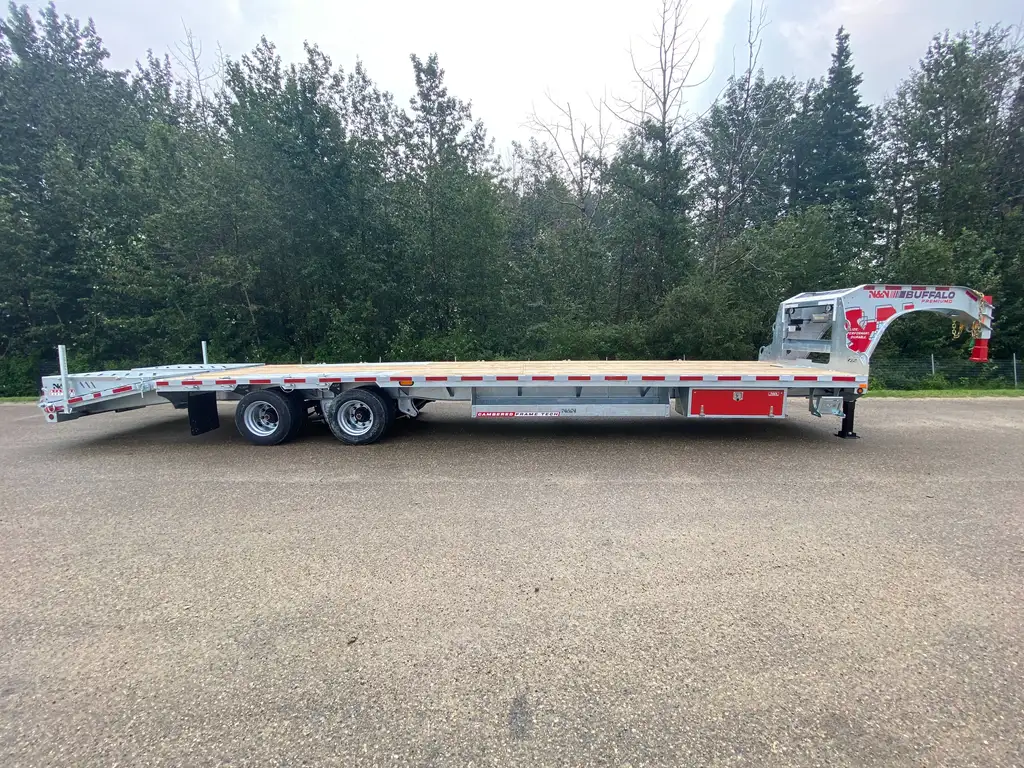 2026 BUFFALO PREMIUM 30’+5′ GOOSENECK DECKOVER TRAILER HUTCH TYPE SUSPENSION– 2x 16,000 lbs AXLES ELEC/ OVER HYDRAULICS, DUAL-WHEEL, WITH HYDRAULICS JACKS & HYDRAULIC FLIP OVER RAMPS – GALVANIZED – EDMONTON